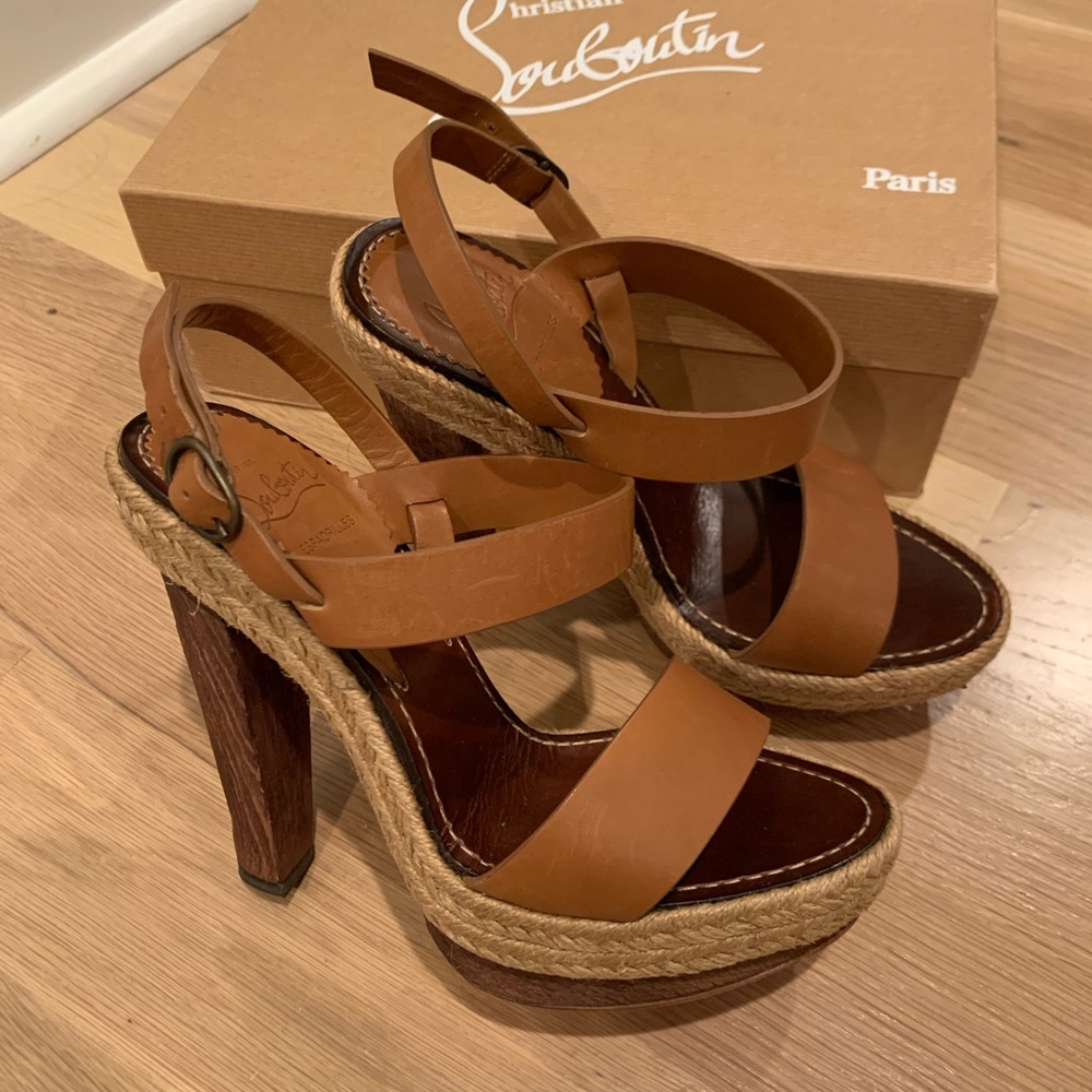 VGUC Christian Louboutin Espadrille Leather Strap Heels, size 38